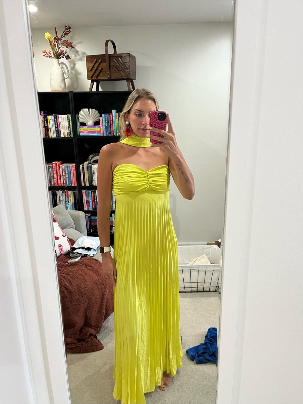 Strapless Pleated Maxi Dress in Bright Yellow